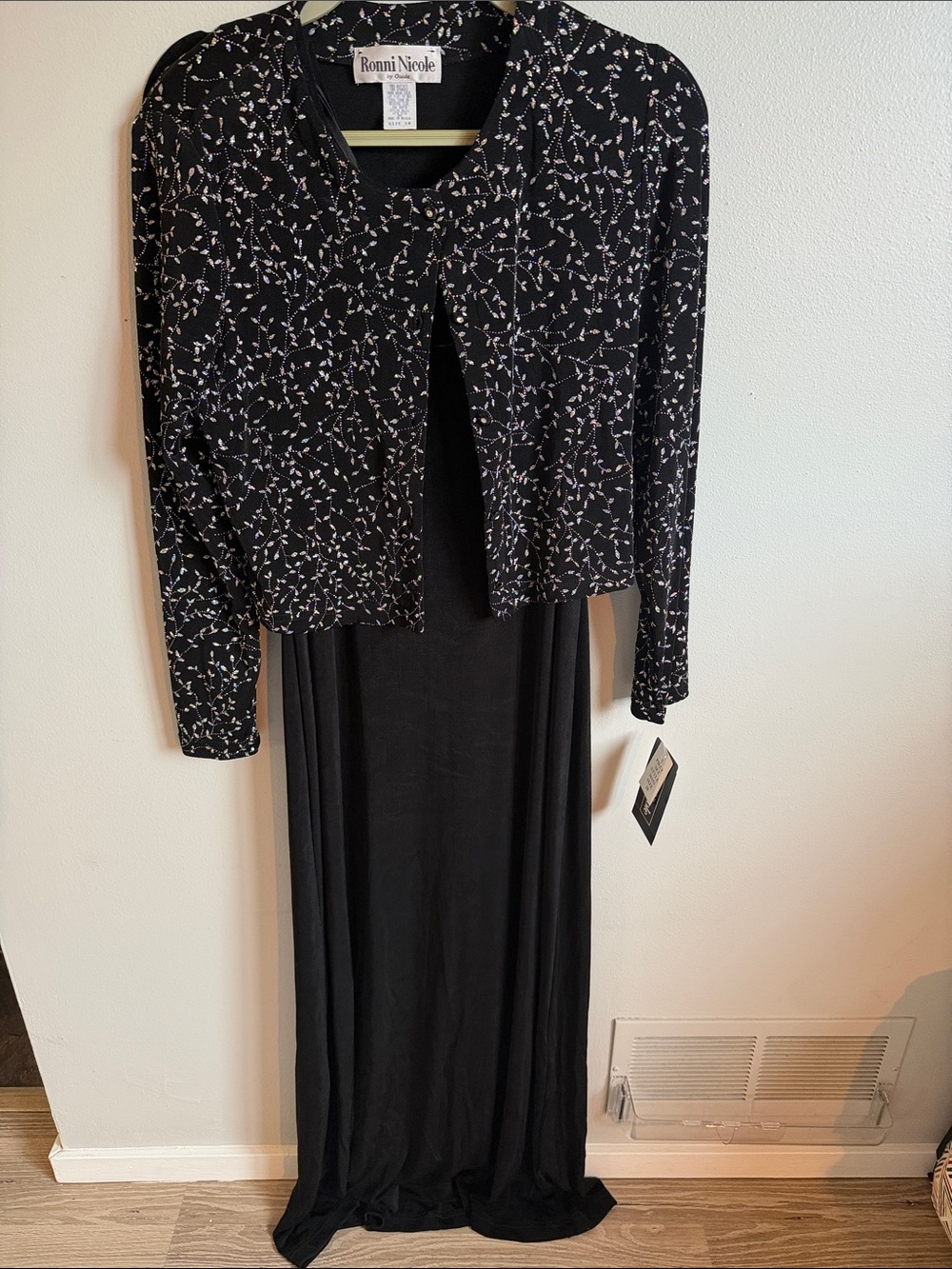 Ronni Nicole Black Floral Cardigan with Black Maxi Dress Size 10 NWT